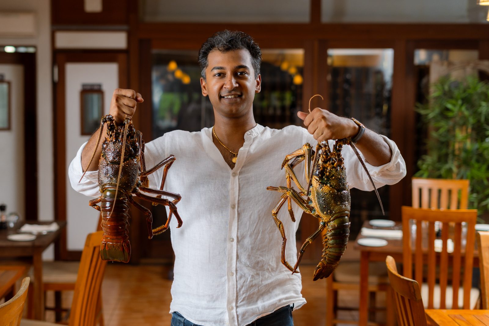 Live langouste selected from the day's catch at Amigo