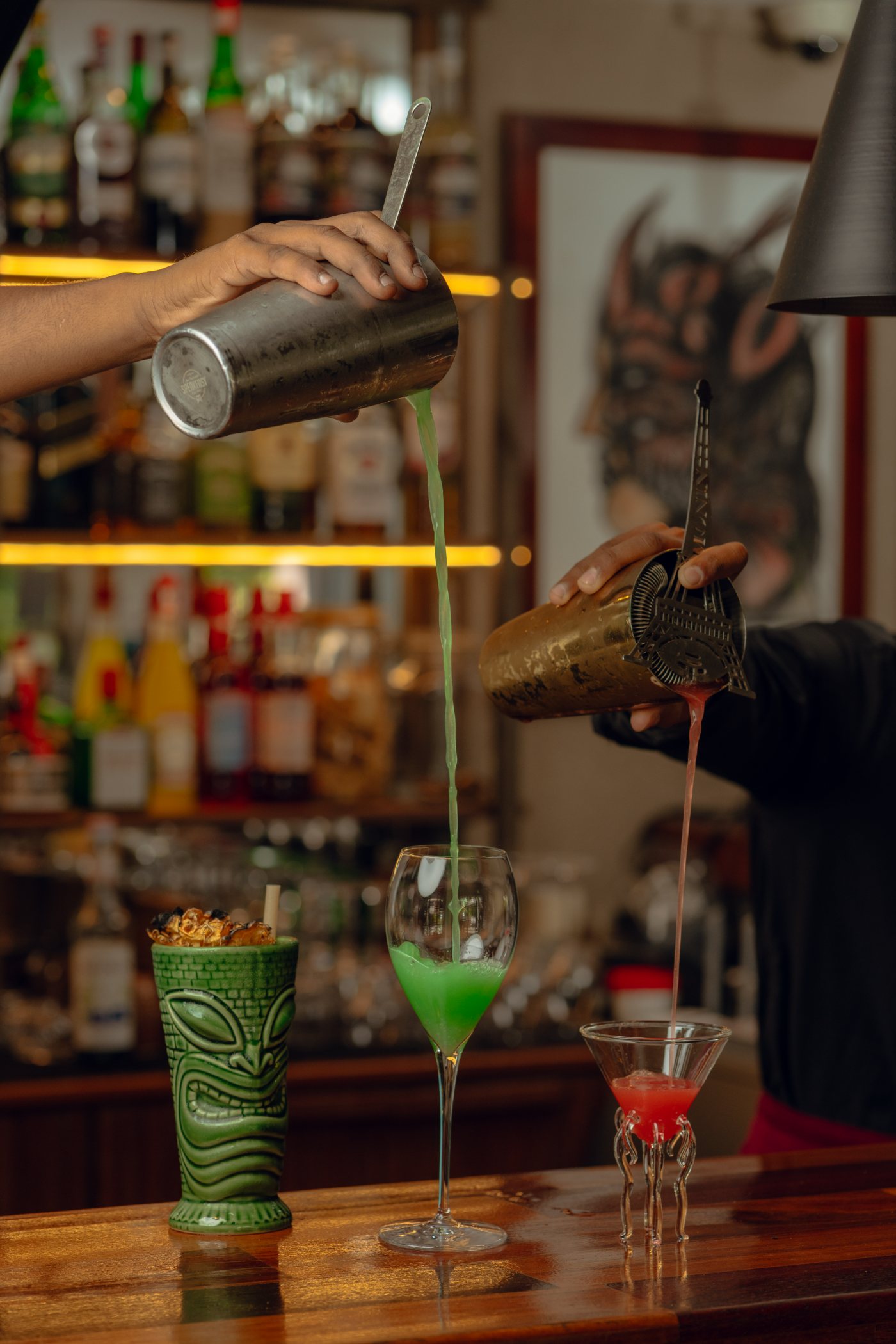 Cocktails poured at Amigo Bar & Bistro on the ground floor, Cap Malheureux